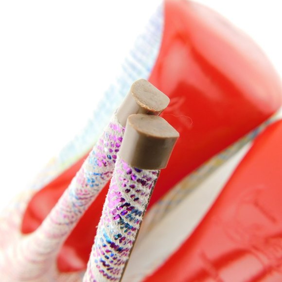 CHRISTIAN LOUBOUTIN Rainbow Multicolor Pastel Textured Leather Heel Pumps 35 - Picture 9 of 9